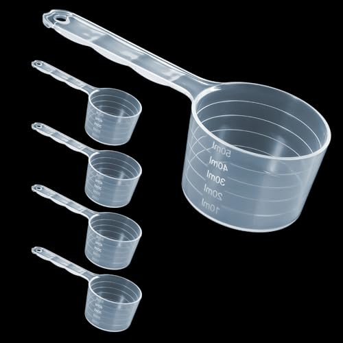 TIESOME 5 Stück Messlöffel,Transparent Dosierlöffel mit Skala Messlöffel Gramm 50ml 40ml 30ml 20ml 10ml Measuring Scoop für Backen Kochen Kaffee Waschpulver Proteinpulver Creatin