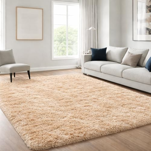 JOYARR Alfombra Grande Salón Pelo Largo, Suave, Antideslizante, Moderna, Dormitorio, Oficina, Niños, Beige, 160x230 cm