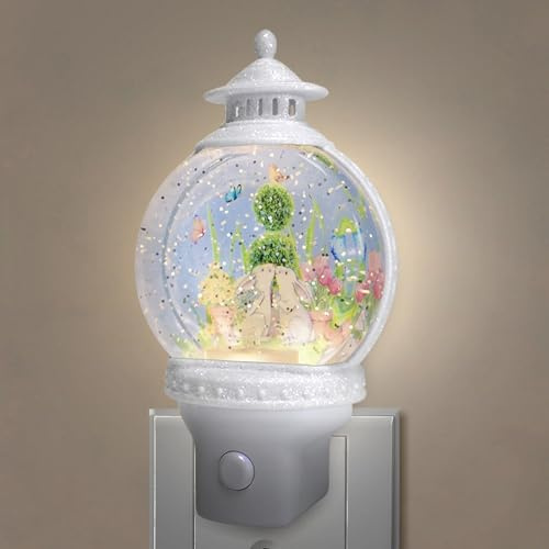 Xanqinluma Spring Night Light Plug into Wall Rabbits and Butterfly Flowers Nightlight with USB/Outlet Options Spring Night Light Snow Globe for Kids Room Bedroom Kitchen Hallway Home Decor (Rabbit)