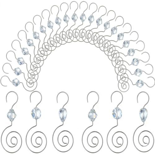 HOHIYA 36 Pcs Ornament Hooks 2.5 Inch Swirl Christmas Tree Hangers Stainless Steel Wire with Clear Acrylic Crystal Accent Rust Resistant Decorative Hooks for Holiday Ornaments Silver