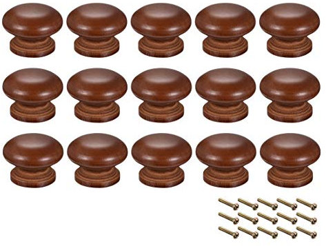 sourcing map Round Wood Knobs,15Pcs 35mm Dia Cabinet Furniture Kitchen Pull Handle for Cupboard Table, Dark Red
