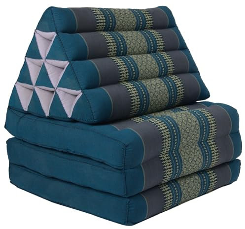 Fine Asianliving Thaikissen Dreieckskissen 3 Auflagen Kapokfüllung 50x175x8cm Blau Thai Kissen Meditation Matte Matratze Kapok 301-A03