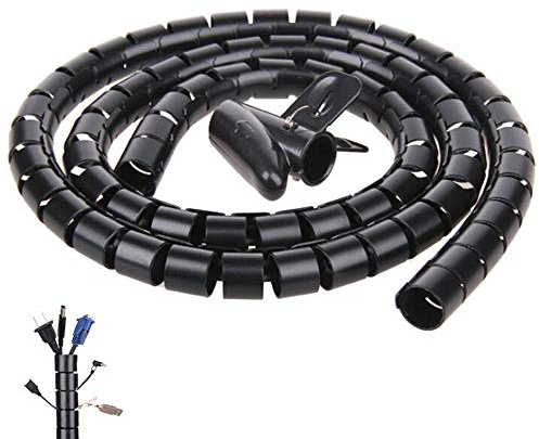 Black Spiral Winding Cable Management Pipe Wire Wrap Line Coiled Tube, Flexible Cord Covered Protective Bundler Sleeve Hose for Office, Computer, TV, and Car (Length 10ft- Dia 1.1inch)