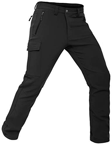 Vzteek Herren Wanderhose Thermo Softshellhose Wasserdicht Outdoorhose Winter Warm gefüttert Trekkinghose Winddichte Skihose 4wegestretch Schneehose, Fahrrad,Skifahren, Hundesport(Schwarz,XL)
