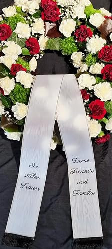 Gesteck Schleife, Grabschleife, Trauerschleife, Kranzschleife Bedruckt (75 mm für kl. Strauß, weiß)