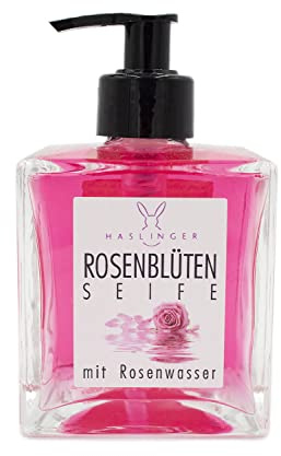 Rosenblüten flüssige Seife im Glasspender von Haslinger, 250ml