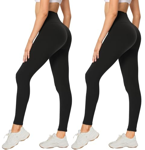 AMIYOYO 2er Pack Leggings für Damen High Waist Leggins Blickdicht Elastische Bauchweg Hosen Weiche Sporthose für Yoga Fitness Outdoor Freizeit