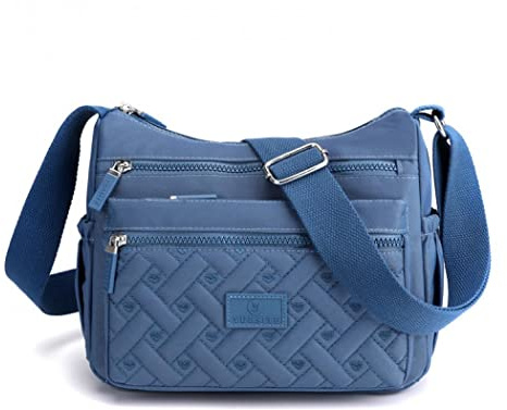 Womens Multi Pocket Casual Crossbody Bag Waterproof Shoulder Messenger Bag Handbag for Daily Use Travel (Blue)