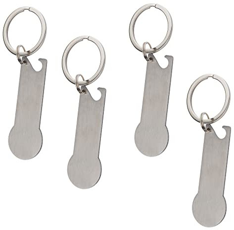 Libetui 4er Einkaufswagenlöser Schlüsselanhänger Einkaufswagenchip Metall Wagenchip Schlüsselring Damen Herren mit Einkaufschip und Flaschenöffner