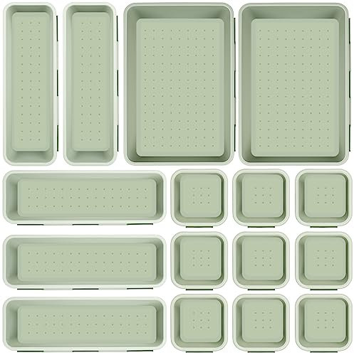 Royouzi Organizer per cassetti, set da 16 pezzi, per cassetti, per cucina, scrivania, utensili (verde)