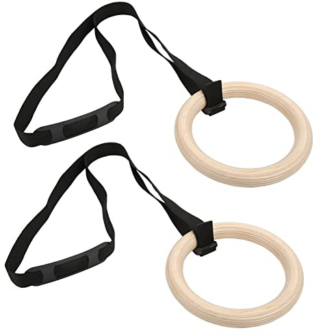 2 ST Gymnastikringar 330lbs Kapacitet Pull Up Ringar Gymnastikringar Av Trä med Justerbara Spännband för Träning Hemmagym