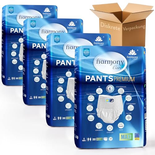 Harmony Care ® MAXI saugstarke Windelhosen für Erwachsene – diskrete Inkontinenz Pants für Frauen und Männer - Windel für Erwachsene, Gr.M - 32 Stück Vorteilspack