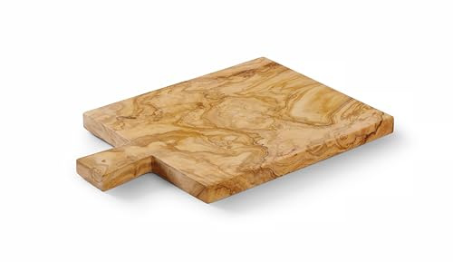 HENDI Planche plateau plaque assiette à servir, à découper, rectangulaire, lisse, planche de présentation, avec poignée, pour les snacks ou la charcuterie, 340x230x(H)22mm, en bois d'olivier
