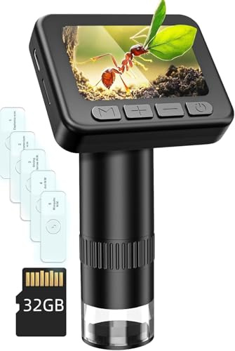 Mikroskop IMICHI mikroskop för barn med LCD-skärm 1 000 X stor förstoring klar bild unikt insektsfack barn 5 cm