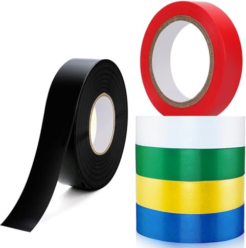 TAIXING Lot de 6 Ruban Adhésif Isolant Électrique PVC, 15 mm x 15 m Multicolore Etanche Ruban électrique pour épisser les Fils et Les Regrouper à L'intérieur ou à L'extérieur