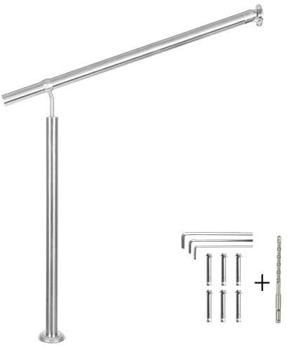 FINEUNAN Edelstahl Eingangsgeländer für Treppen Brüstung Balkon - Wandhandlauf Wandhalterung - Innen und Außen Handlauf Geländer Treppengeländer Edelstahl (120x90 cm)