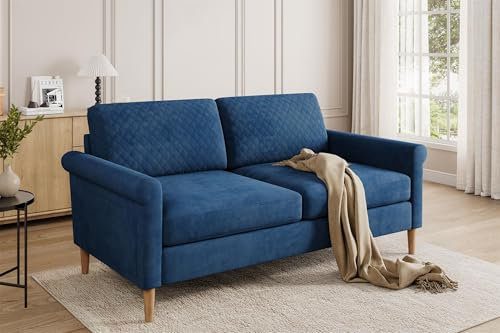 Vesgantti 2 Sitzer Sofa, Stoff Doppelsofa 164cm mit beidseitigen Taschen, Sofa mit Kissen Montage ohne Werkzeug für Wohnzimmer, Schlafzimmer, Büro, kleinen Raum 164L*76D*85H cm, Blau