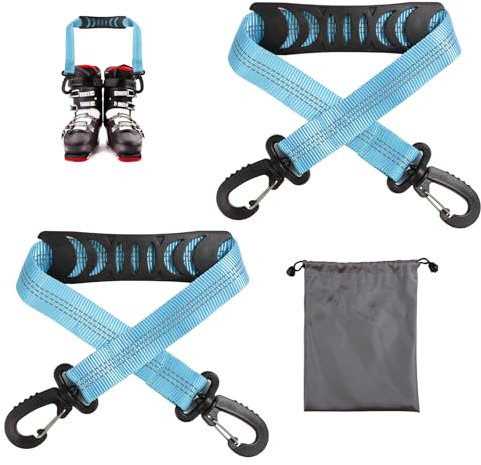 lasuroa 2pcs Ski Boot Carrier Straps with Storage Bag, Portable Ski Carrier Straps Backpack Straps Ski Shoulder Sling Ski Bag Shoulder Strap Skate Leash Roller Skate Leash Ski Accessories(Blue)