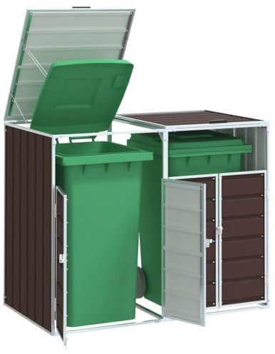 Azzrora Conteneur pour 2 poubelles Cache Poubelle Box pour Poubelle Extérieur Abri de Poubelle Enveloppement pour Poubelle Vérrouillable-Marron-pour 2 Poubelles