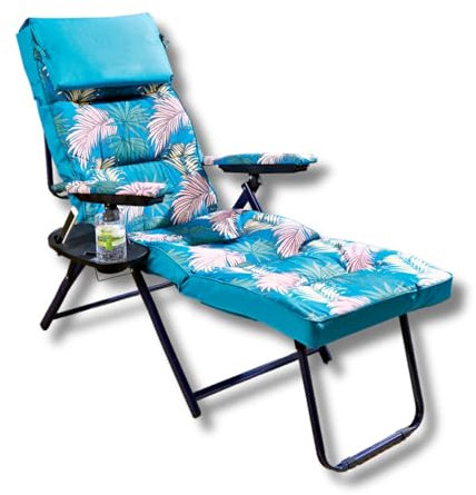 3 PAGEN® Liegestuhl im Karibikstil, Gartenliege mit 10 cm dicker Polsterauflage, stabile & verstellbare Sonnenliege, Relaxliege mit 10 verschiedenen Liegepositionen inkl. Nackenkissen & Getränkehalter