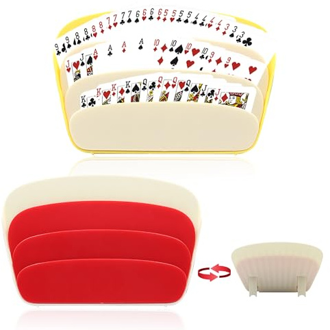 Simaixing 2 PCS Playing Card Holders for Adults, 3 Layers Design Game Card Holder Stand for Playing Cards, Poker Parties, Family Card Game Nights (Red, Yellow)