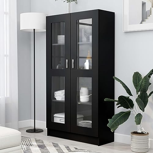 Verderoom Vetrina Soggiorno, Mobile Vetrina Nero 82,5x30,5x150 cm Legno Multistrato