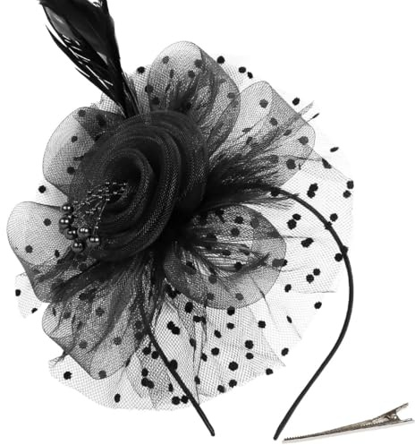 AOWVUTS Fascinator Chapeau Plume Mariage Dames Day Bandeau et Clip Fascinator Chapeau Fleur Maille Plume Dentelle avec Barrett Chapeaus Fascinateur Voile Cocktail Tea Party Chapeaus pour Femme (A, Un)