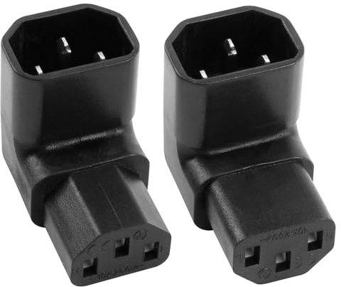 2 Pezzi Cavo Alimentazione Angolato IEC320 C14 a IEC C13, 90° Giu, 250V 10A, PVC, 3 Poli, per PC, Armadi PDU, Stampanti, Pentola Riso ed Elettrodomestici
