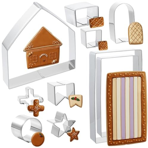 10 stycken pepparkakshus kakskärare set 3D rostfritt stål mini julhus kakskärare sats julhus kakform kakformar jul för bakning gör-det-själv vinter festlig dekoration