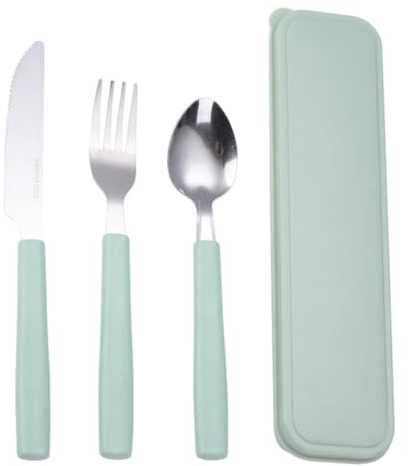 YAZWUR 3 Piezas Cubiertos de Camping Acero Inoxidable con Estuche, Set de Cubiertos Portátil, Sporks de Acero Inoxidable con Caja para Viajes, Exterior, Trabajo, Escuela
