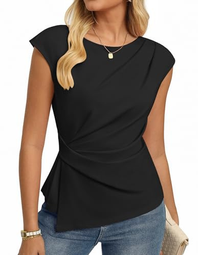 GRACE KARIN Women's Summer Tops Short Sleeve Crew Neck Casual Tunic Blouses Ruched Work Shirt