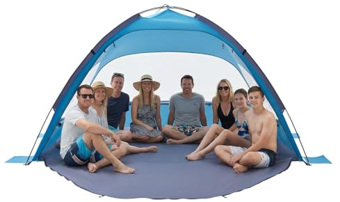 VEVOR Beach Tent Sun Shelter for 8 Person, UPF 50+ Protection, Portable Sun Shade Beach with Carrying Bag & Sand Pockets, Lightweight and Easy Setup Beach Umbrella for Camping Fishing Outdoor Picnic