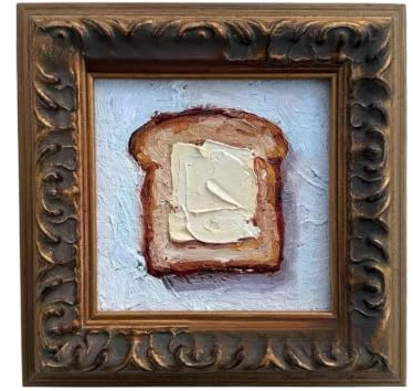 Butter Bread Oil Paintings Artwork, Mini Buttered Toast Framed Kitchen Wall Art, Novelty Butter Bread Wall Paintings for Living Room, Buttered Toast Oil Painting Kitchen Walls Decor, for Home Decor