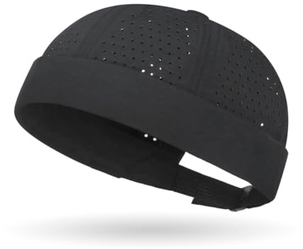 Quick Dry Docker Cap Brimless Hats for Men,Summer Skullcap Perforated Breathable Beanie Unisex Retro Rolled Cuff Sailor Hat (UK, Alpha, One Size, Black)