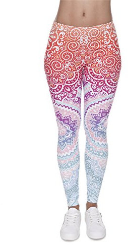 Hanessa Frauen Leggins Orange Lila Türkis Bedruckte Leggings Hose Frühling Sommer Kleidung Mandala L9 Geschenk für Mädchen zu Weihnachten