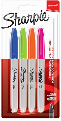 Sharpie Permanent Markers | Fine Point for Bold Details | Assorted Fun Colours | 4 Marker Pens