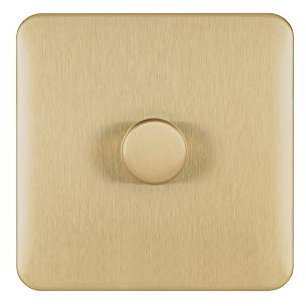 Schneider Electric Lisse Screwless Deco - Single 1 Way Dimmer Light Switch, Mains, 250 W, GGBL6011CSBS, Satin Brass