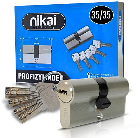 Cylindre profilé à double cylindre 3535 – Cylindre de serrure 70 mm avec 5 clés et 2 vis de fixation – Serrure de porte à cylindre de qualité supérieure avec 2 x 6 cylindres de verrouillage (1 x
