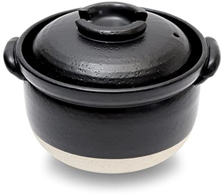 DONABE Clay Rice Cooker Pot Casserole Japanese Style made in Japan for 2 to 3 cups with Double Lids, Microwave Safe