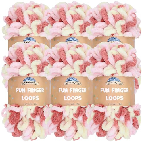 JubileeGarn med roliga fingerslingor – polyester jumbo viktögla – 100 g/skein – Athena – 6 nystan