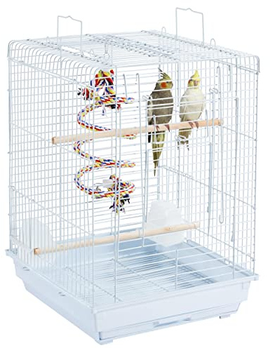 Yaheetech Cage Oiseaux avec Jouet 40 x 40 x 58 cm Cage Oiseau Exotique pour Calopsitte Inséparable Canari Mandarin Blanc