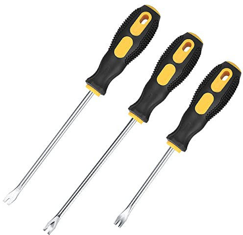 3 Pcs Upholstery Staple Remover and Tack Lifter Tool Set, Heavy Duty Nail Puller Remover, Nail Staple Rivet Tack Puller Screwdriver Remover Lifter Puller Tools for Home Office - Rubber Handles
