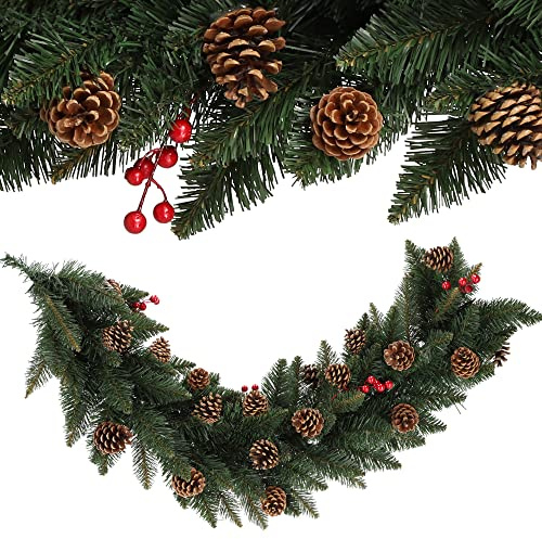 KADAX Ghirlanda di pino, ghirlanda decorativa, ghirlanda di abete lunga 115 cm con pigne, ghirlanda natalizia artificiale in pellicola PVC, decorazione natalizia (Dasher)