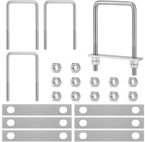 EFUTURETIME 4 x Pernos en U Cuadrado M10, U Bolt 80 * 150mm, Tornillos en Forma de U Aceros Inoxidables con 8 Pletinas y 16 Tuercas para Tuberías y Industriales