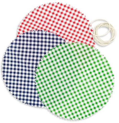 itenga Stoffhauben 10er Set - rund ca 15cm - für Einmachgläser und Marmeladengläser inkl Gummibänder - Marmeladen-Deckchen