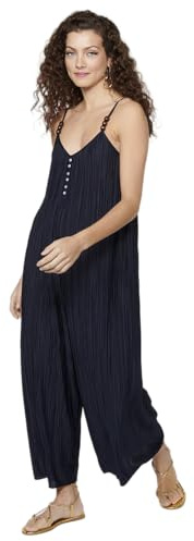 Koroshi Vestido Mono pantalón Holgado de Tela con Pliegues y Tirantes Ajustables para Mujer | Moda Actual, de Color Navy, Talla S