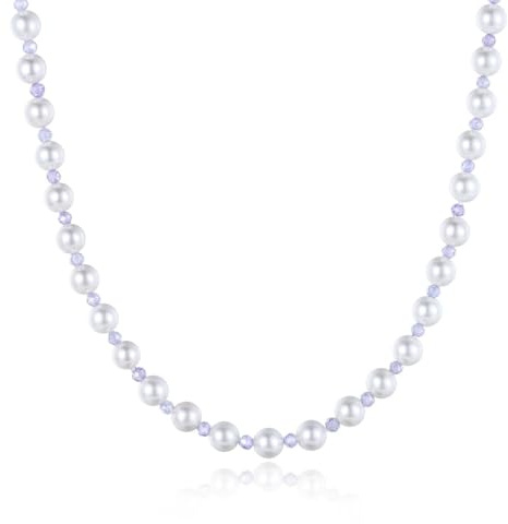 GAVU Collana Perle Uomo Donna, Collana di Perle di Conchiglia Bianche Unisex con Diamanti 50cm