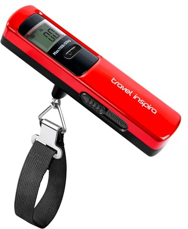 travel inspira Bascula Maletas Sin Pilas, Portátil Pesa Maletas de Viaje | 50kg/110lb, Autoalimentado Manualmente, Pantalla Grande, Apto para Cabina y Facturar, Función Sólida, Viajes Accesorios