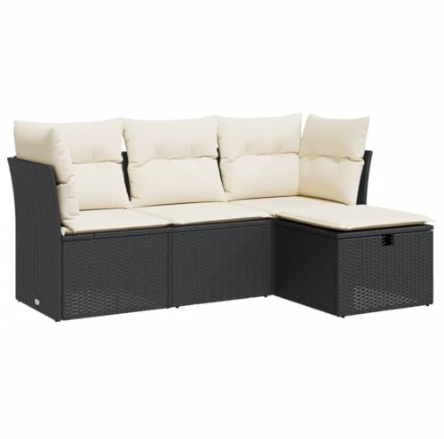 vidaXL Set Divani da Giardino 4 pz con Cuscini Nero in Polyrattan, Set di salotti da Giardino, Divano per Giardino, Set di divani ad Angolo da Esterno
