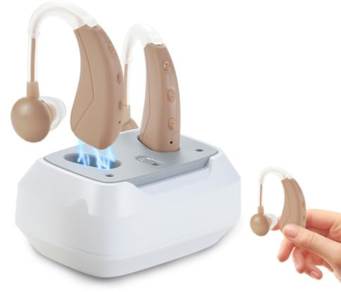Elctrtici Dispositivo Sonoro Ricaricabile Digitale Per Adulti, Con riduzione del rumore, 4 modalità, Volume regolabile, Con custodia di ricarica, Dietro l'orecchio